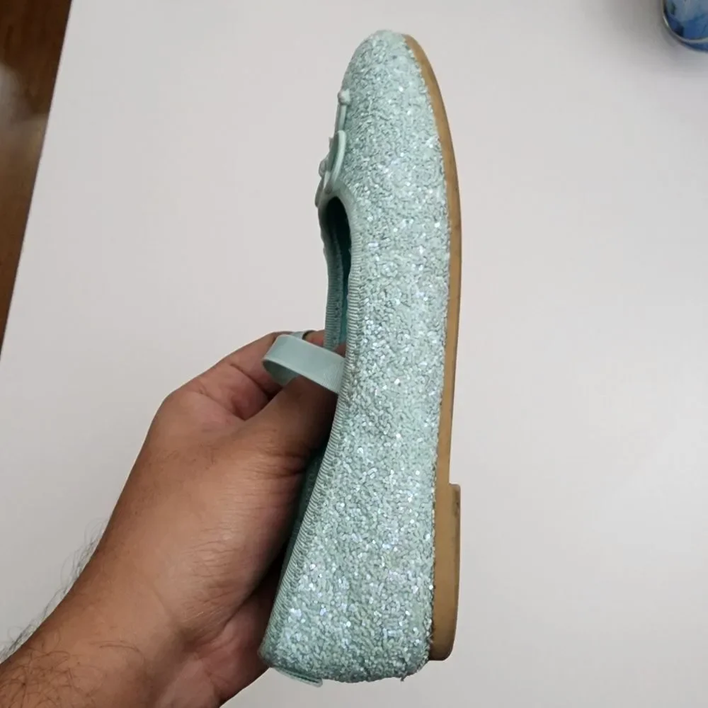 H&M Disney Girls Aladdin Jasmine Mary Jane Turquoise Ballet Flats Shoe Size 12.5